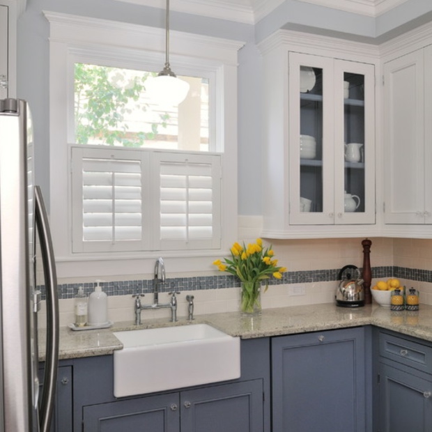 White cafe shutters in kitchen
