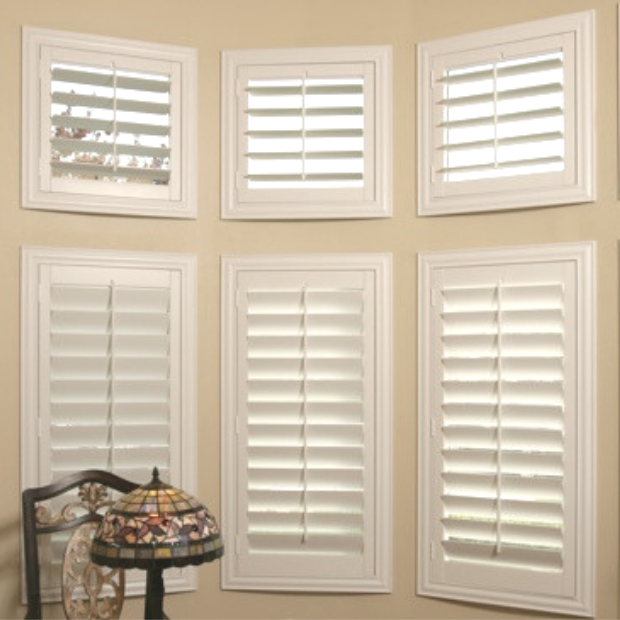 Sunburst shutters on a Southern California bay window