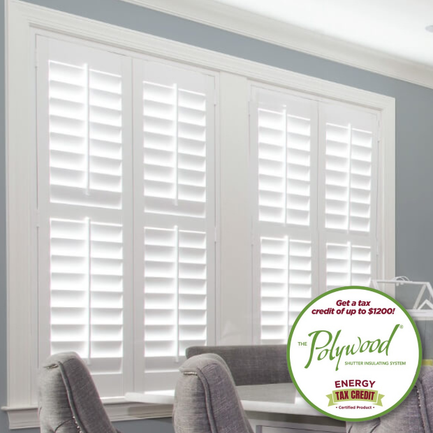 Modern Polywood shutters within a large kitchen