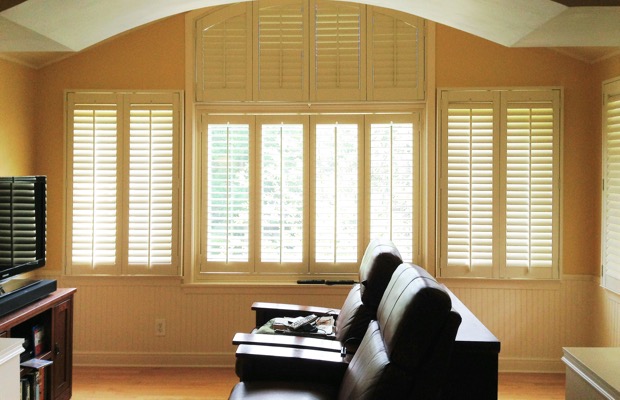 Southern California plantation shutters in home theater