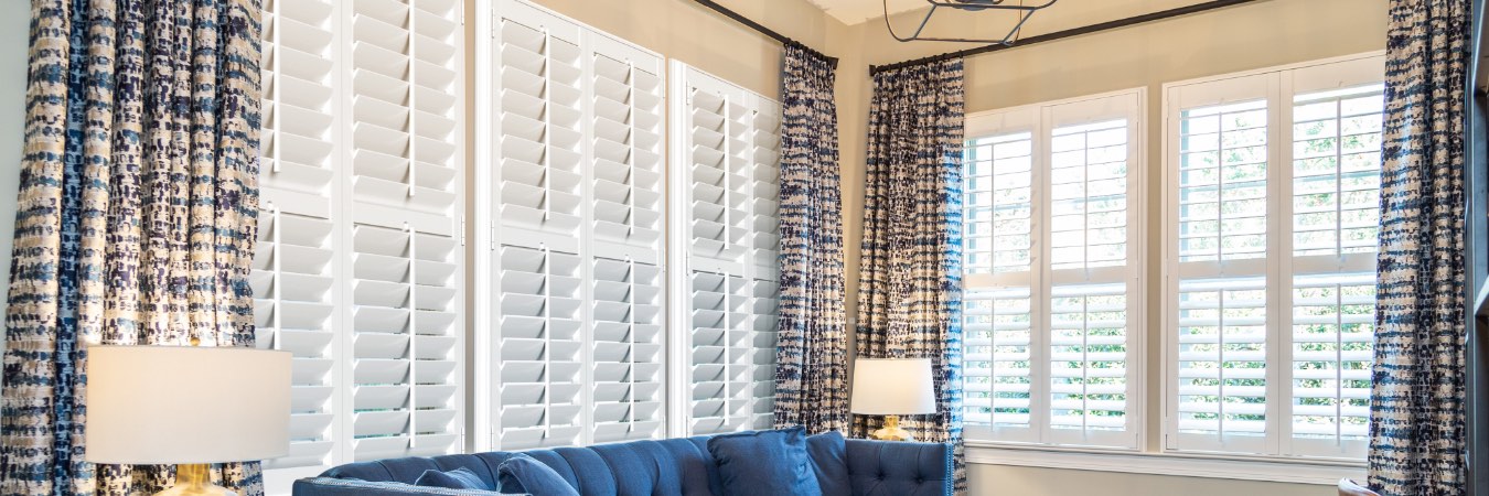 Plantation shutters in Long Beach family room