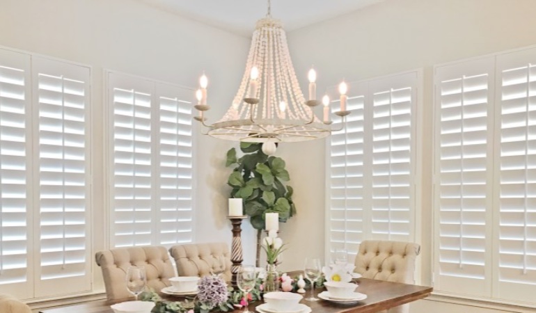 Polywood shutters in a Southern California dining room.