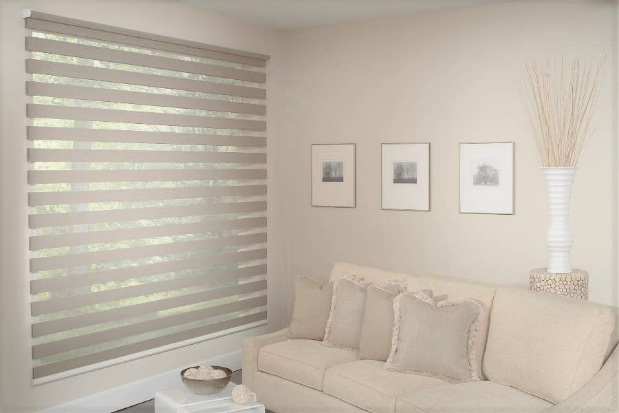 Zebra shades give you a unique combination of light control and style that benefits your Southern California home. Zebra shade allows filtered light into a living room