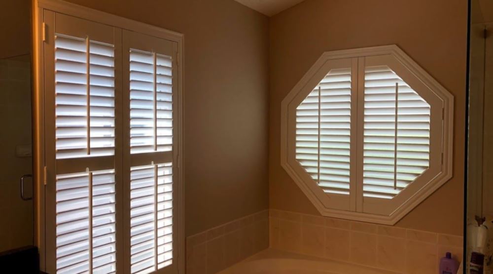Octagon window treatments Octagon window in a Southern California bathroom
